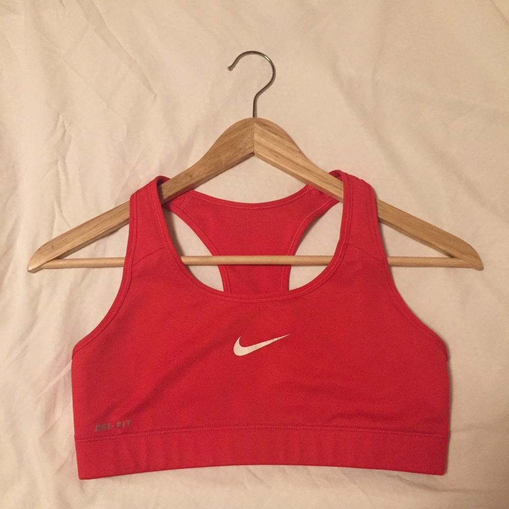 Bright red Nike sports bra